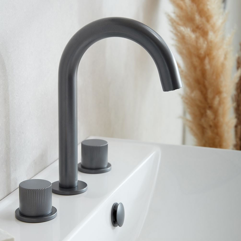 Vado Safari Leverless Pewter 3 Tap Hole Basin Mixer - Lifestyle Image 2